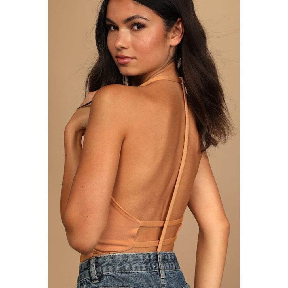 Lulus Strappy Ending Mustard Yellow Backless Bodysuit - Size S